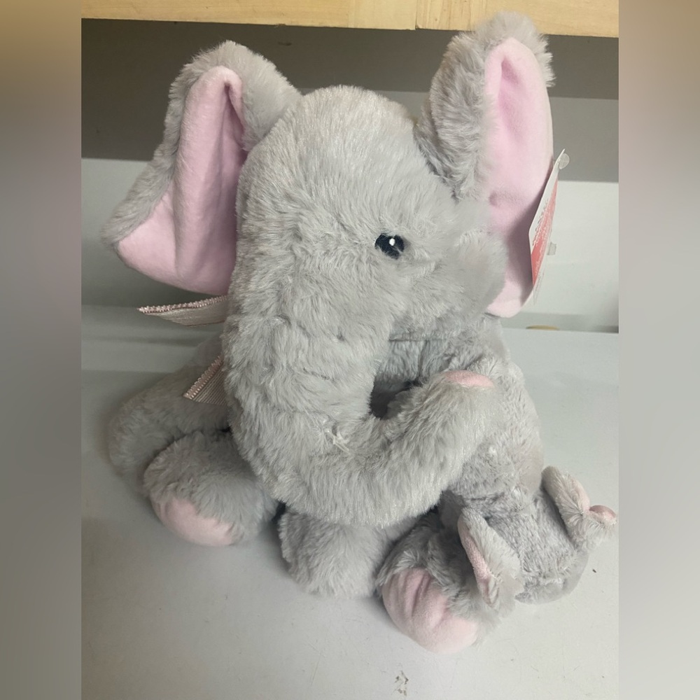 Gray and Pink Elephant Plush Toy Mom & Baby Soft New